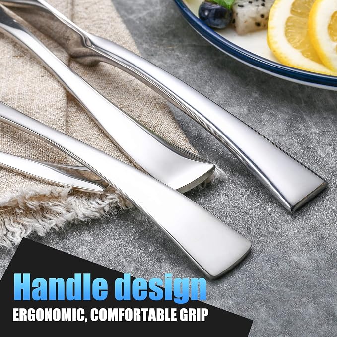 Lemeya 24 Pieces Silverware Set for 6,Heavy Duty 18/10 Stainless Steel Flatware Set with Forged Stand Knife,Modern Cutlery Utensil Set,Mirror Polished,Dishwasher Safe