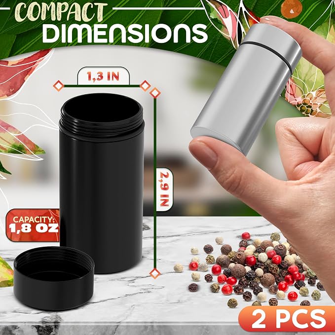 2Pcs 50ml Small Spice Containers - Airtight Aluminum Storage Jars with Lids - Lockable Food Containers with Screw Top - Herb and Spice Jars, Kitchen Organization Small Pantry Storage for Salt, Pepper