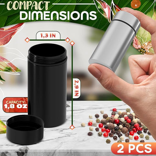 2Pcs 50ml Small Spice Containers - Airtight Aluminum Storage Jars with Lids - Lockable Food Containers with Screw Top - Herb and Spice Jars, Kitchen Organization Small Pantry Storage for Salt, Pepper