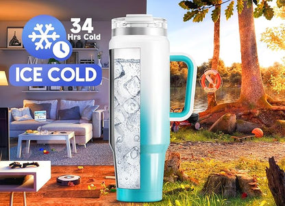 Meoky 40 oz Tumbler with Handle and Straw, Insulated Tumbler with Lid and Straw, Stainless Steel Travel Mug, Keeps Cold for 34 Hours, 100% Leak Proof, Fits in Car Cup Holder (Azure)