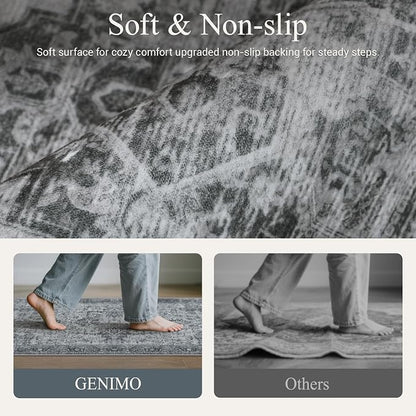 GENIMO Kitchen Rugs Non Slip Washable, 2PCS Kitchen Mats for Floor, Cushioned Standing Mat, Kitchen Runner Rug Floor Mat for Kitchen Decor, Laundry, Sink, Home, 20"x32"+20"x48", Vintage Grey