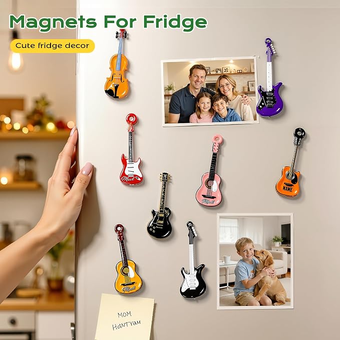 Renmxj 8 Pcs Mini Guitar Magnets for Fridge, Cute Tiny Decorative Fridge Magnets, for Kitchen Refrigerator Office Locker Decoration(Multicolor)
