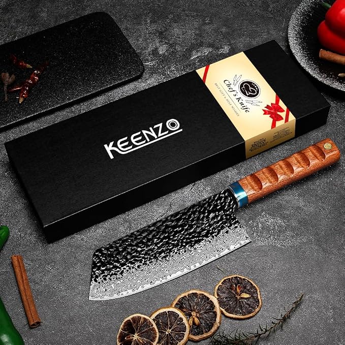 KEENZO Damascus Chinese kitchen knife 8 inch,Professional kitchen knives,Sharp Damascus knife,Ergonomic rosewood handle with gift box for Home & Restaurant