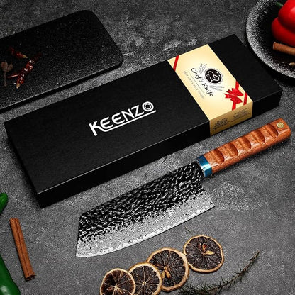 KEENZO Damascus Chinese kitchen knife 8 inch,Professional kitchen knives,Sharp Damascus knife,Ergonomic rosewood handle with gift box for Home & Restaurant
