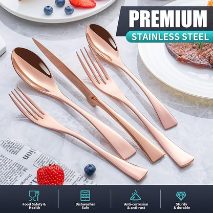 20 Pieces Rose gold Silverware Set Service for 4,Modern 18/10 Stainless Steel Flatware Cutlery Set,Utensil Set for Home Restaurant Hotel,Mirror Polished,Dishwasher Safe