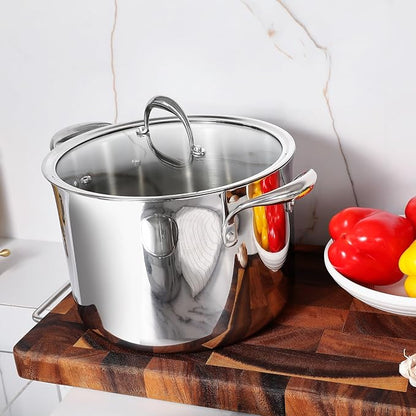 KEAWELL K3 Premium 8-Quart Tri-Ply Fully Clad Stainless Steel Stockpot with Lid, Induction & Oven Safe up to 600°F, Even Heating, Professional Cookware for All Stovetops (8-Qt)