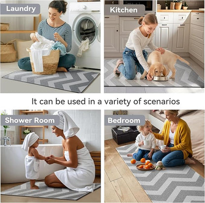 YDKGL Kitchen Runner Rugs Non Slip Washable, Super Absorbent Long Kitchen Mats for Floor, Linen-Look Woven Long Sink Mat Standing Floor Mat, Easy Clean, Gray 17"x59"