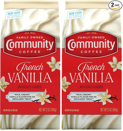 Community Coffee French Vanilla Flavored Ground Coffee, Medium Roast, 12 oz Bag (Pack of 2)