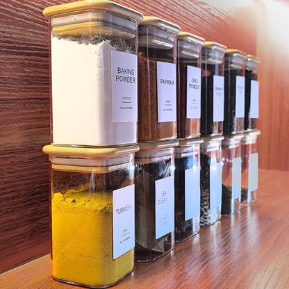 12 Pcs Glass Spice Jars with Bamboo Airtight Lids & 201 Labels - 8oz Square Small Empty Food Storage Containers for Kitchen, Seasonings, Herbs, Salt
