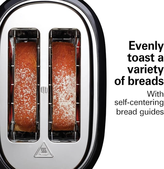 Hamilton Beach 2 Slice Extra Wide Slot Toaster with Bagel & Defrost Settings, Shade Selector with 7 Browning Levels, Toast Boost, Auto Shutoff, Black & Stainless Steel (22633)