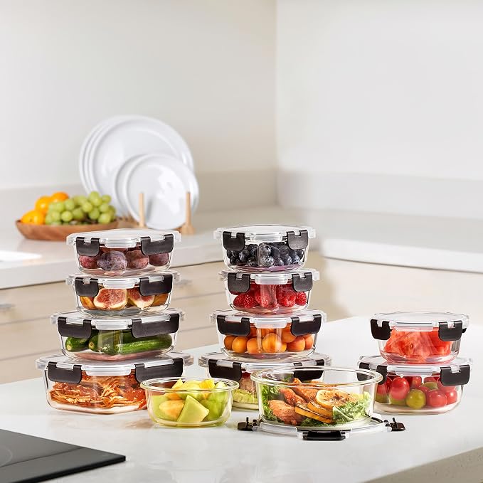 Sorbus Glass Meal Prep Containers, Dishwasher and Oven Safe Reusable Meal Prep Containers, Freezer Safe Glass Food Storage Containers with Airtight Lids