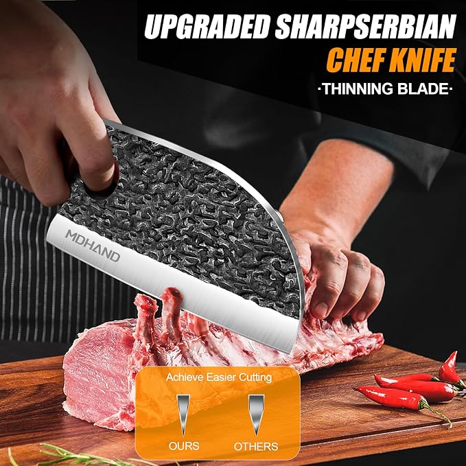 MDHAND Butcher Knife Set, Hand Forged Professional Chef Knife Set with Roll Bag, Sharp Meat Cleaver Knife & Bone Chopper Knives & Fillet Knife for Home Kitchen & Camping BBQ, Gifts for Men Women