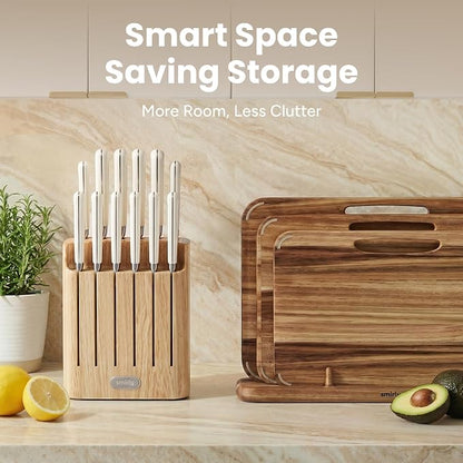 SMIRLY 14-Piece Kitchen Knife Set with Magnetic Block, High Carbon Stainless Steel Chef Knives, Ultra Sharp, Dishwasher Safe, Cream White