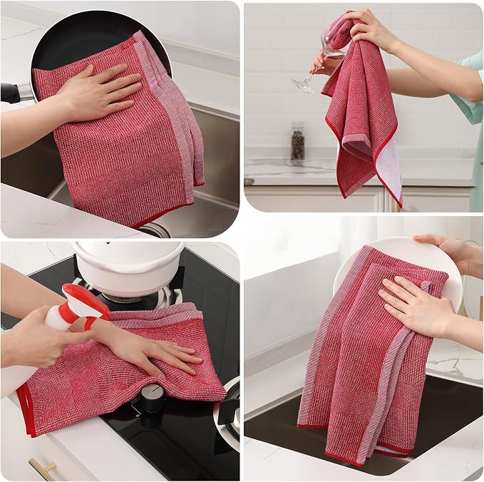Mordimy Premium Kitchen Towels 6 Pack (18 x 28 Inches, Navy Blue/Red/Green), Large Cotton Flat & Terry Kitchen Hand Towel, Super Absorbent Tea Dishtowels Set with Hanging Loop