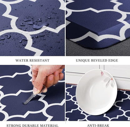 WISELIFE Kitchen Runner Rugs Anti-Fatigue mats,17.3"x 28",Non Slip Waterproof Ergonomic Comfort Mat for Kitchen, Floor Home, Office, Sink, Laundry,Blue