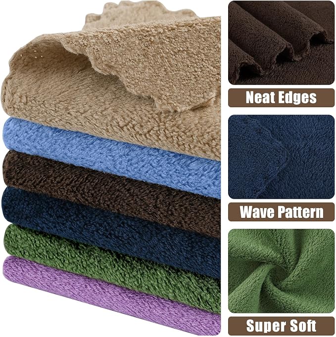 Kitinjoy 24 Pack Kitchen Dish Cloths, Super Soft and Absorbent Dish Cloths, Coral Velvet Microfiber Cleaning Cloth (7" x 9", Tan/Sky Blue/Navy Blue/Brown/Grass Green/Purple)