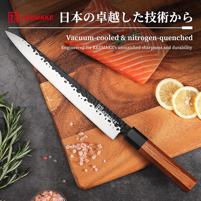 KEEMMAKE Sushi Knife Japanese Sashimi Knives 10 Inch, 440C Stainless Steel Yanagiba Knife, Kitchen Chef Knives with G10 Rosewood Handle for Cutting Sushi & Sashimi, Fish Filleting, Gift Box Included