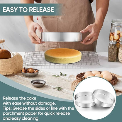 TeamFar 9 Inch Cake Pan, Stainless Steel Round Layer Cake Baking Pan Tin for Birthday Wedding, Non-Toxic & Heavy-Duty, Mirror Finish & Leak Proof, Oven & Dishwasher Safe