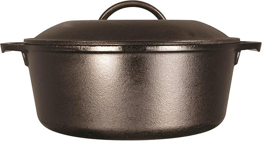 Lodge Cast Iron Dutch Oven 7 Quart - Loop Handle Cooking Vessel - Even Heat Retention - Oven-Safe, Versatile Pot