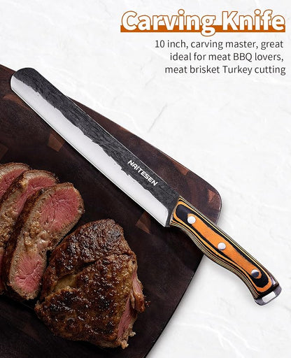 Naitesen Professional Brisket Carving Knife Set for Men, Grilling Knives, Hand Forged Super Sharp Butcher Slicing Knife Boning Knife for Meat Turkey Cutting Home Kitchen BBQ