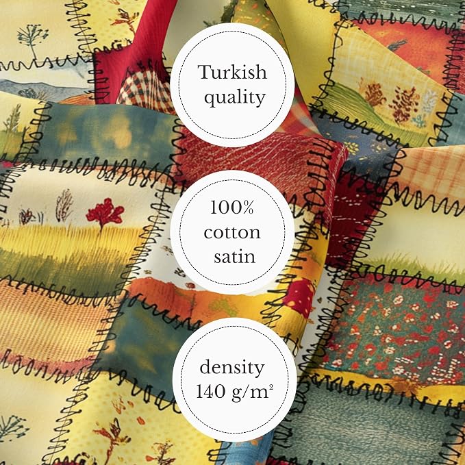 100% Cotton Fabric by the Yard – Turkish Quality Quilting & Sewing Fabric, 1 Yard x 1.69 Yards Wide, Patchwork Cotton for Crafts
