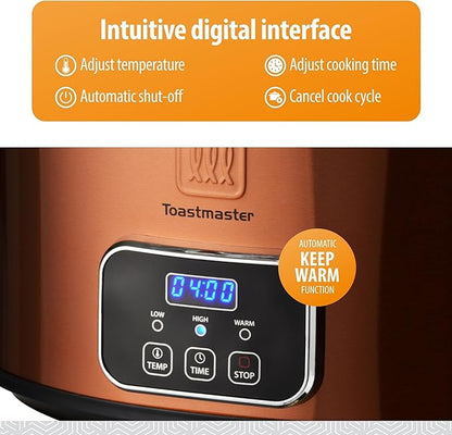 Toastmaster 4-Quart Digital Slow Cooker with Locking Lid - Food Warmer for Dip, Soups, Parties, Meal Preparation & More - Copper