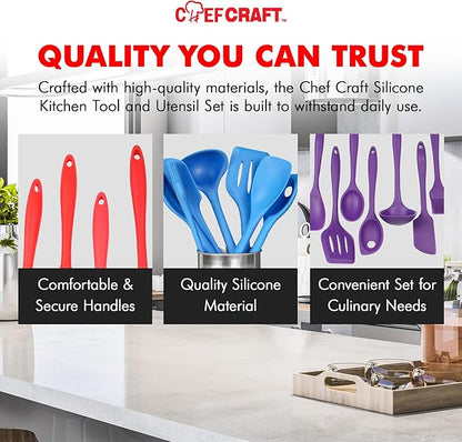 Chef Craft Premium Silicone Kitchen Tool and Utensil Set, 7 Piece, Assorted