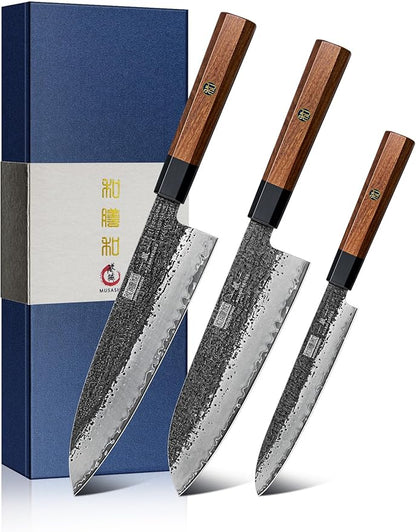 HOSHANHO 3 Pieces Knife Set, Professional Japanese High Carbon Steel Kitchen Knife Set, Ultra Sharp Chef Knives Sets with Octagonal Rosewood Handle