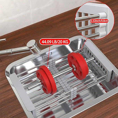 Dish Drying Rack, Adjustable Stainless Steel Drainer Basket Drain Tray for Dishes, Vegetables, and Fruit, On or in Sink Kitchen Basket Dish Drying Rack-Grey