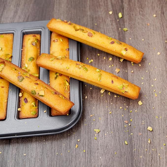6 Cup Financier Cake Baking Pan Breadstick Biscotti Ladyfinger Donut Cookie Cornbread Stick Mini Bread Loaf Baguette Nonstick Small Muffin Cupcake Madeleine Tin Tray Mold