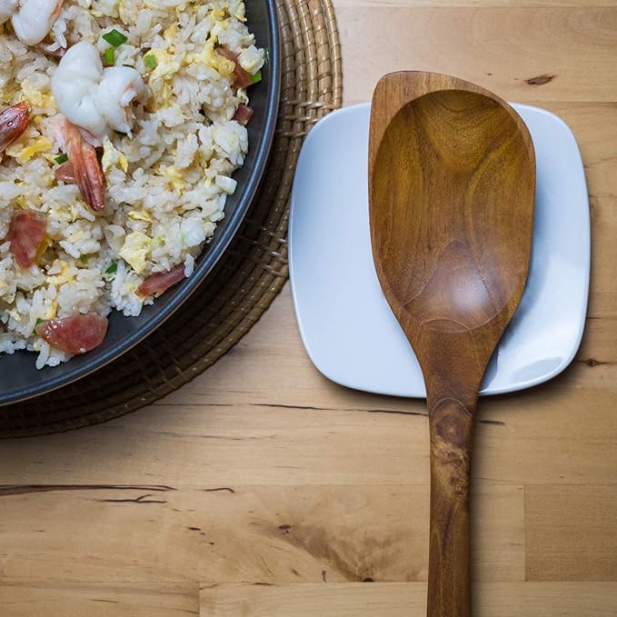 FAAY 13.5” Left-Handed Corner Wooden Spoon – Angled Teak Cooking Utensil for Left-Hand Use, Ergonomic Scraper & Stirring Spoon, Handcrafted Thai Teak, Safe for Nonstick Cookware