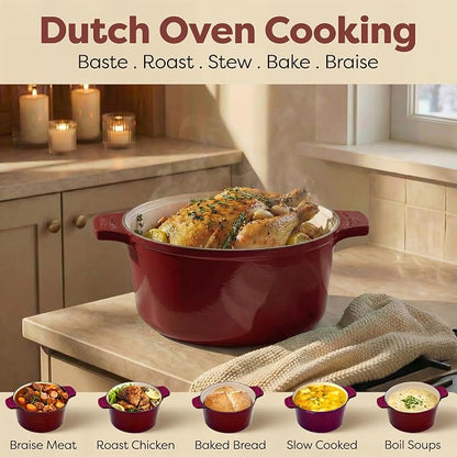 Gotham Steel 5 Qt Lightweight Dutch Oven Pot with Lid & Holders, Ceramic Non Toxic, Oven Safe & Even Heat Retaining Dutch Oven for Bread Baking Sourdough, Soup, Casserole, 70% Lighter than Cast Iron
