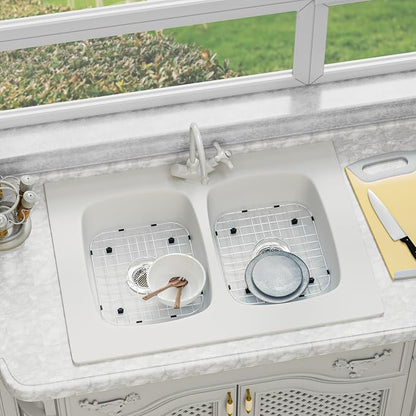 13.7"L X 11.6"W Sink Bottom Grid Protector Kitchen Universal Sink Grate, Stainless Steel Sink Drying Rack with Center Drain for Kitchen Double Bowl Sink, 2Pack