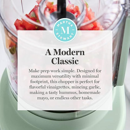 Martha Stewart 3 Cup Electric Food Chopper, Vegetable & Herb Mini Food Processor, 24oz BPA-Free Bowl, Stainless Steel Blades, Pour Spout, Dicing, Mincing, Chop & Puree, Dishwasher Safe, Honeydew