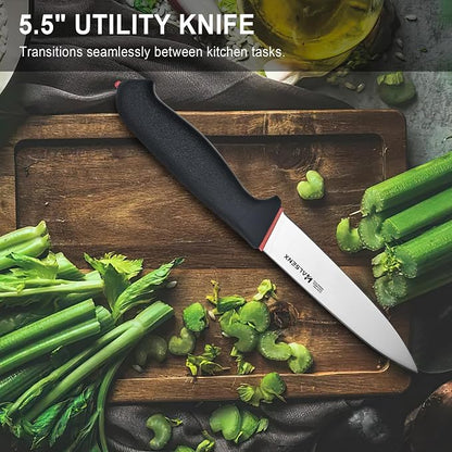 5.5" Kitchen Utility Knife, High Carbon Stainless Steel Sharp Blade With Non-Slip Softgrip Handle, Multi-Purpose Paring Knife for Fruits, Vegetables & Meat