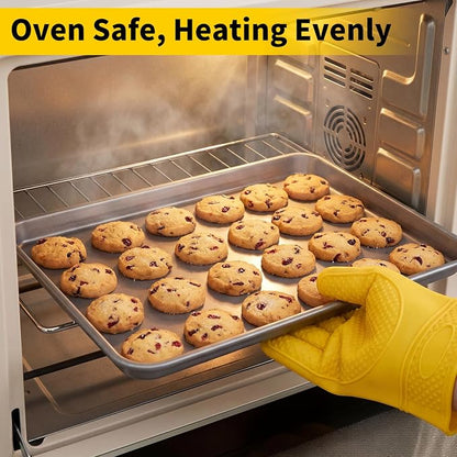 Beasea Baking Sheet Set of 2 Pack, 15.5x10.6 Inch Silver Nonstick Cookie Sheets Pans, Heavy Duty Carbon Steel Large Cookie Sheet Baking Pan Tray for Oven, Roasting, Cooking, Serving