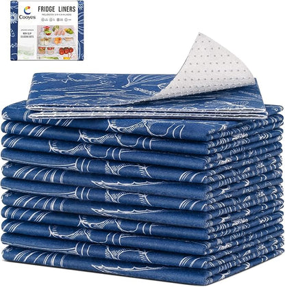 Cooyes 12 Pack Refrigerator Shelf Liners for French Door Fridge, 17.7" × 36" Extra Large, Non-Slip Fridge Mats Machine Washable, Refrigerator Drawer Liner for Glass Shelves Kitchen Cabinet