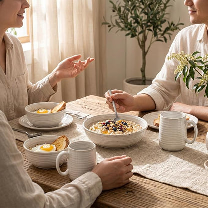 Ceramic Soup Bowls Set of 6, 20 Ounce Deep Creamy White Cereal Bowls, Microwave & Dishwasher Safe, Perfect for Oatmeal, Pasta, Salad, Dessert & Breakfast