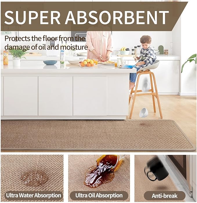 YDKGL Kitchen Mats for Floor, Super Absorbent Kitchen Rugs Non Slip Washable, Soft Imitation Linen Braided Kitchen Runner Rug, Standing Mat Kitchens Sink Mat, Easy to Clean, Brown 17x71