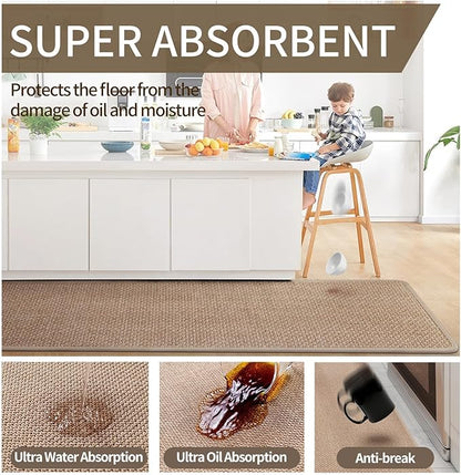 YDKGL Kitchen Mats for Floor, Super Absorbent Kitchen Rugs Non Slip Washable, Soft Imitation Linen Braided Kitchen Runner Rug, Standing Mat Kitchens Sink Mat, Easy to Clean, Brown 17x71