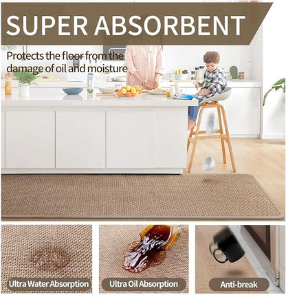 YDKGL Kitchen Mats for Floor, Super Absorbent Kitchen Rugs Non Slip Washable, Soft Imitation Linen Braided Kitchen Runner Rug, Standing Mat Kitchens Sink Mat, Easy to Clean, Brown 17x95
