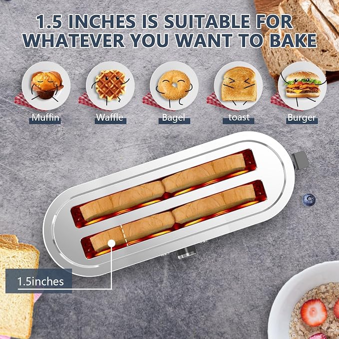 Plum chef 4-Slice Toaster, Extra Wide Long SIot Toaster, 7 Browning Settings,Defrost/Reheat Functions, Removable CrumbTray, Stainless Steel Housing,Anti-Fingerprint & Anti-Jam (Black)