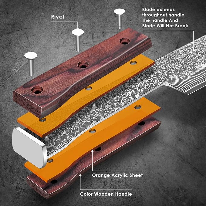 COOKLET'S Chef Knife Set, 3PCS Professional Japanese VG10 Damascus Steel Kitchen Knife Set Chefs Knife, Paring knife, Santoku Knives, G10 Handle, Super Sharp Cooking Knife Set for Home with Gift Box