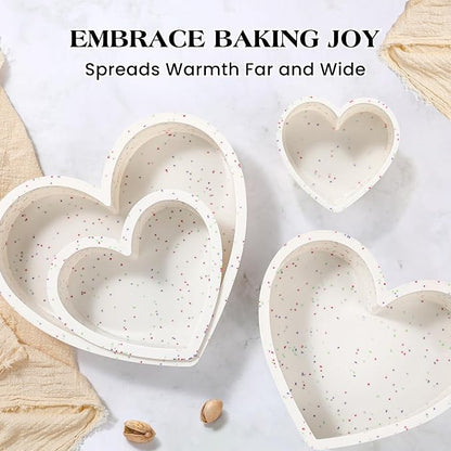 6 Inch Heart Shaped Cake Pans Small Heart Cake Pan Nonstick Silicone Molds for Baking Set of 3 (Cream)