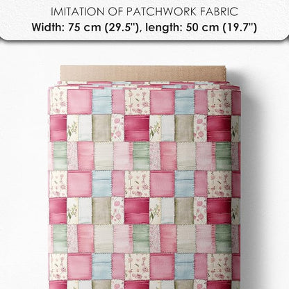 Cotton Fabric Panel – Single Continuous Patchwork Rose Panel, Featuring 6 Printed Design Squares (10" x 10") with Bonus Patchwork Area 29.5" x 19.7", Fabric for Quilting & Sewing