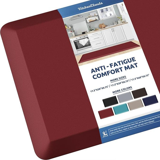 KitchenClouds Kitchen Mat Cushioned Anti Fatigue Kitchen Rug 0.8inch Water Resistant Non Slip Kitchen Rugs and Mats Standing Desk Mat Comfort Floor Mats for Kitchen Sink Office (17.3"x60",Red)