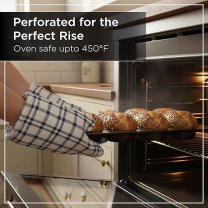 Wrenbury Perforated Hot Dog Bun Baking Pan - Nonstick Bread Mold | Carbon Steel for Crispy Homemade Rolls and Mini Baguettes