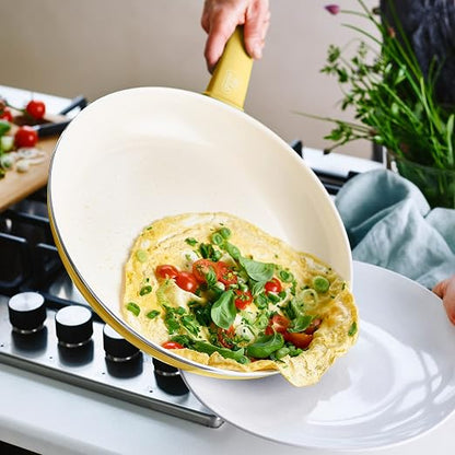 GreenLife Nonstick 8" Frying Pan Skillet, Non-Toxic PFAS-Free Ceramic Nonstick, Dishwasher & Oven Safe, Stay-Cool Handles, Wobble Free, Yellow