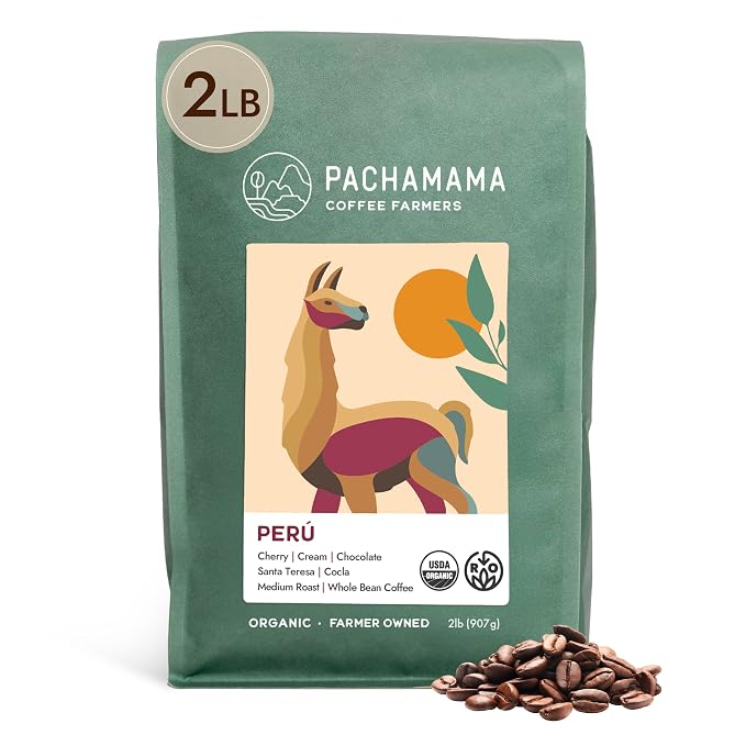 Pachamama Organic Coffee - Peru Single-Origin Medium Roast Whole Bean Coffee - 2 lb - Farmer Owned & Regenerative Organic Certified