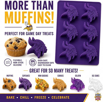 Masterpieces NFL Minnesota Vikings Muffin Pan - Silicone, Dishwasher Safe, Team Colors, Perfect Minnesota Vikings Gifts